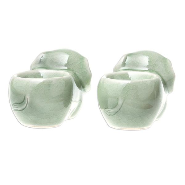Alternate image for Celadon Ceramic Elephant Egg Cups from Thailand Pair Elephant Sisters