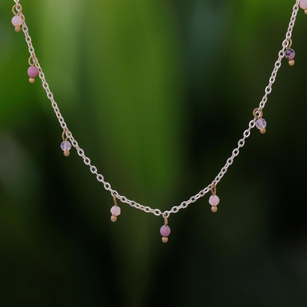 Gold Plated Jasper Charm Necklace from Thailand 'Fabulous Night'