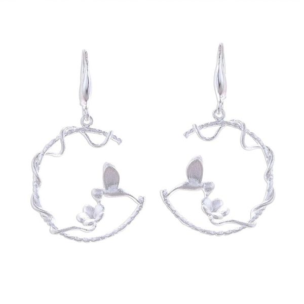 Alternate image for Hummingbird-Themed Sterling Silver Dangle Earrings Hummingbird Loops