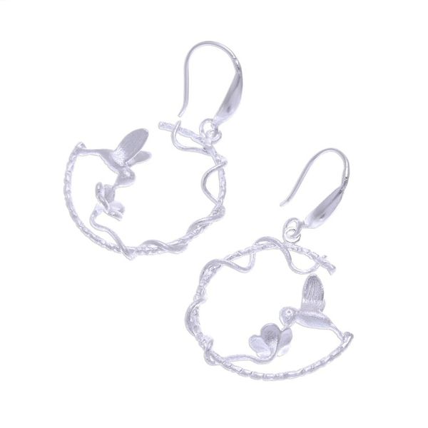 Alternate image for Hummingbird-Themed Sterling Silver Dangle Earrings Hummingbird Loops