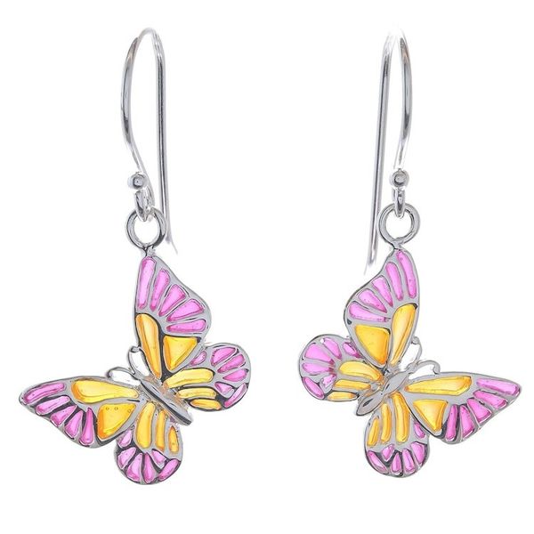 Alternate image for Pink and Yellow Sterling Silver Butterfly Dangle Earrings Sweet Butterflies