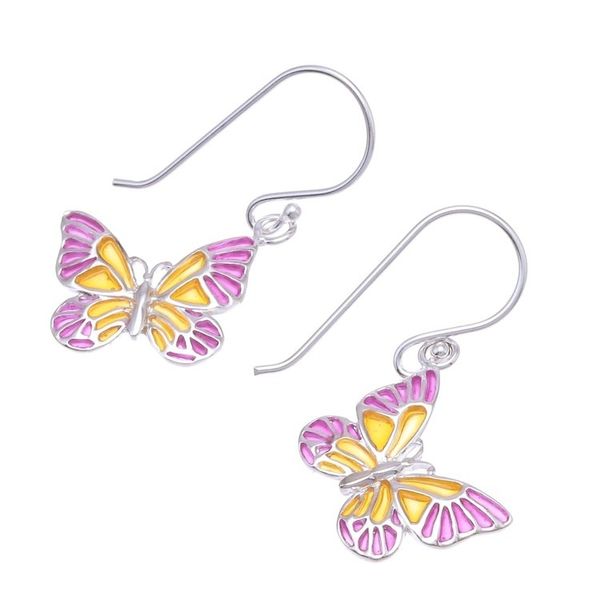 Alternate image for Pink and Yellow Sterling Silver Butterfly Dangle Earrings Sweet Butterflies