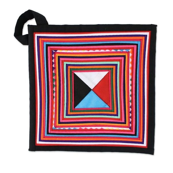 Alternate image for Pair of Handmade Cotton Blend Trivets from Thailand Lahu Cooking in Black