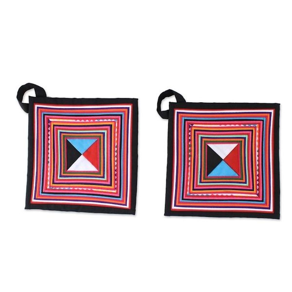 Alternate image for Pair of Handmade Cotton Blend Trivets from Thailand Lahu Cooking in Black