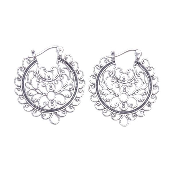 Alternate image for Artisan Crafted Sterling Silver Hoop Earrings from Thailand Classic Swirls
