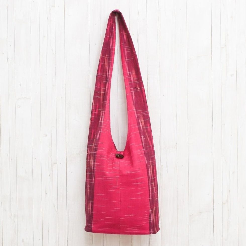 Fuchsia and Cerise Color Block 100 Cotton Shoulder Bag 'Passionate for Pink'