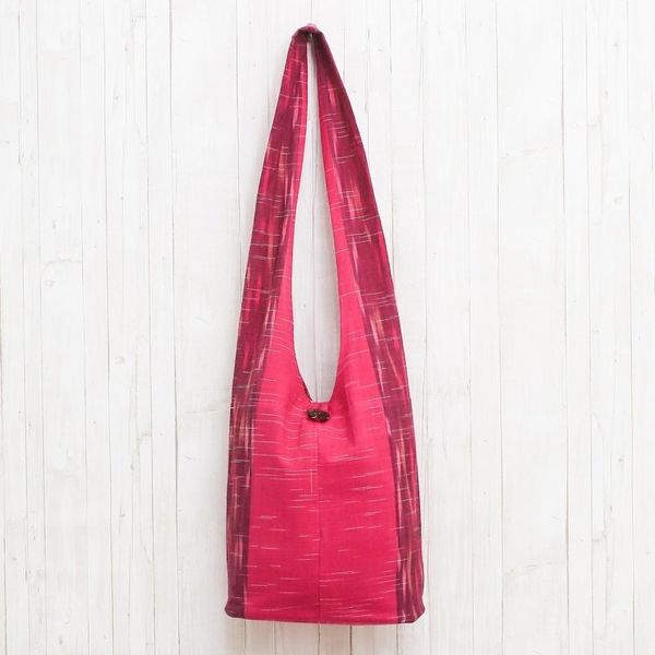 Alternate image for Fuchsia and Cerise Color Block 100 Cotton Shoulder Bag Passionate for Pink