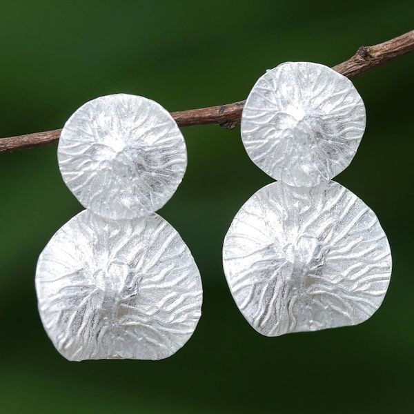 Alternate image for Modern Sterling Silver Dangle Earrings from Thailand Gleaming Pads
