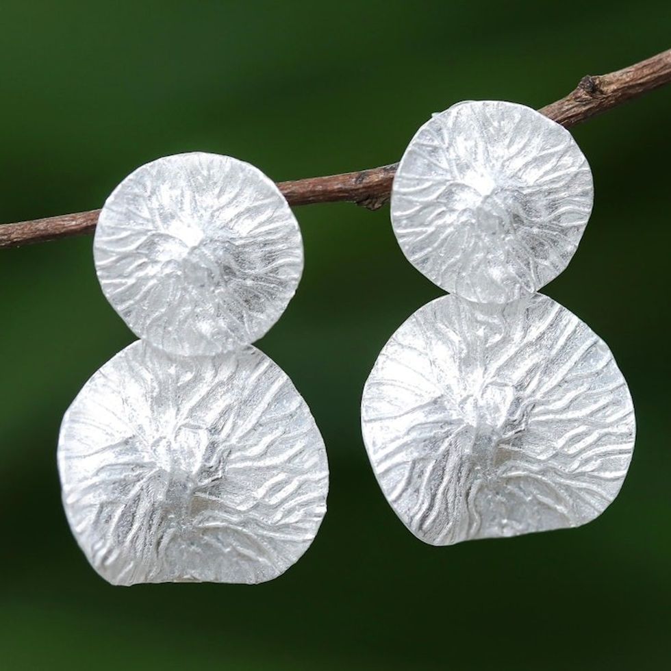 Modern Sterling Silver Dangle Earrings from Thailand 'Gleaming Pads'