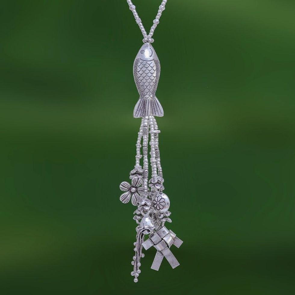 Koi Fish Charm Pendant Necklace in 950 Silver 'Koi Charm'