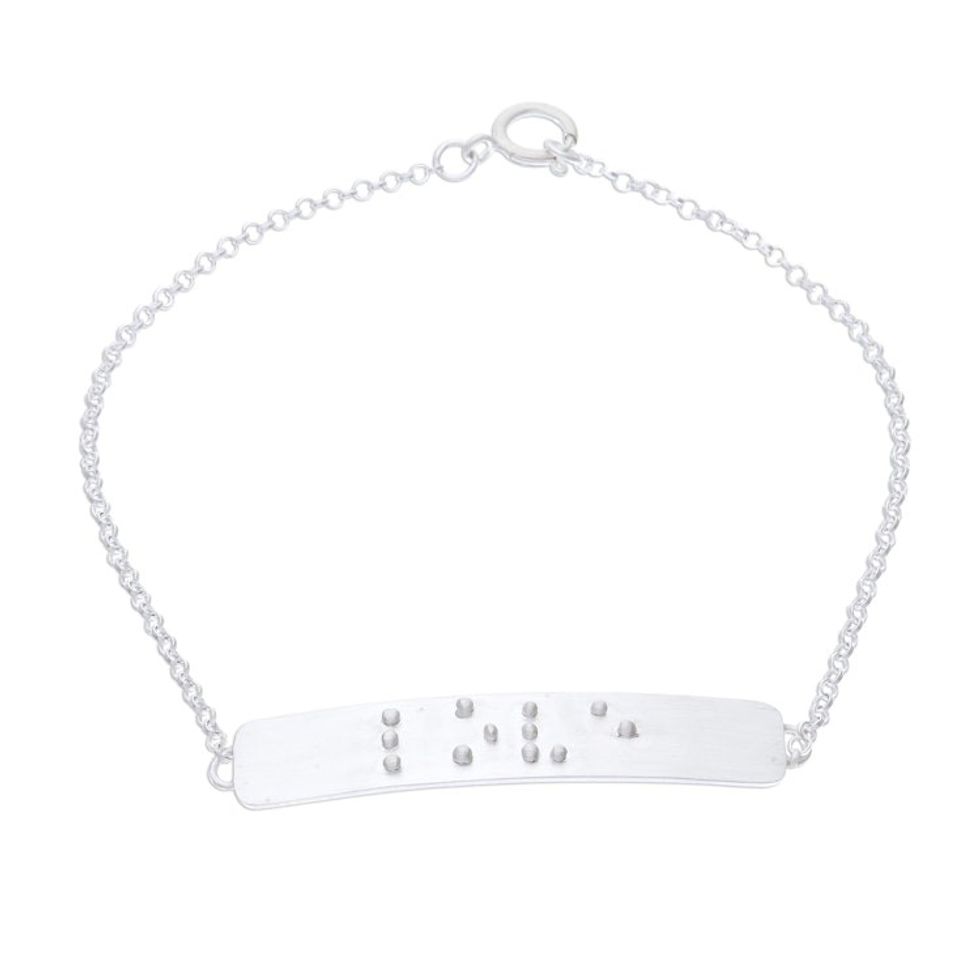 Love-Themed Braille Sterling Silver Pendant Bracelet 'Lovely Touch'