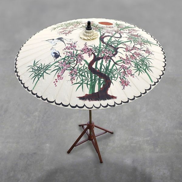 Alternate image for Crane-Themed Cotton and Bamboo Parasol in White Appealing Nature