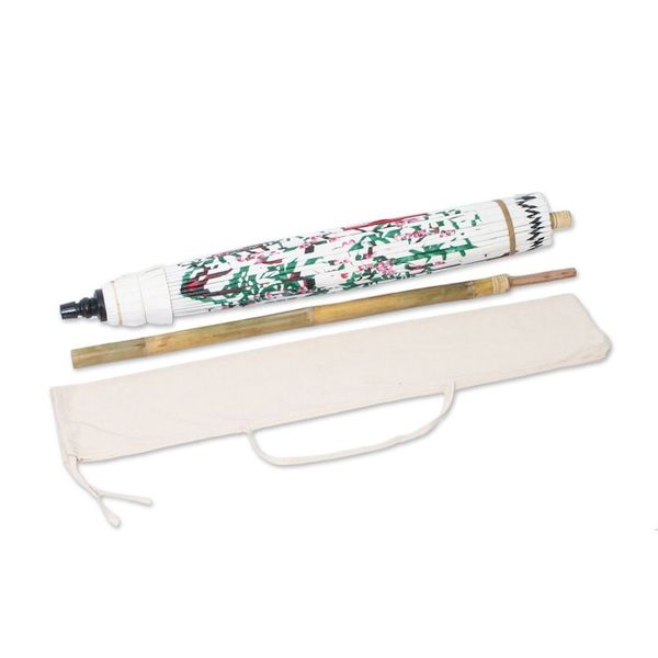Alternate image for Crane-Themed Cotton and Bamboo Parasol in White Appealing Nature