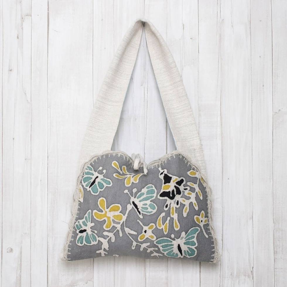 Butterfly Motif Cotton Batik Shoulder Bag from Thailand 'Butterfly Effect'