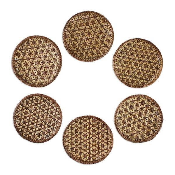 Alternate image for Handcrafted Woven Flower Motif Bamboo Coasters Set of 6 Pikul Hospitality