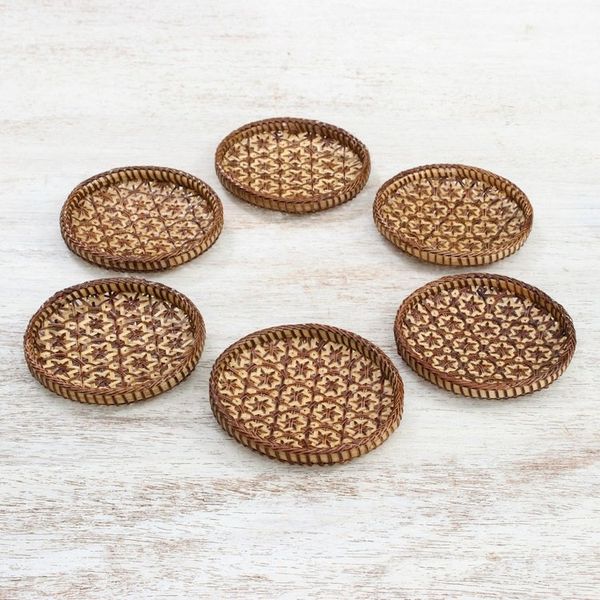 Alternate image for Handcrafted Woven Flower Motif Bamboo Coasters Set of 6 Pikul Hospitality
