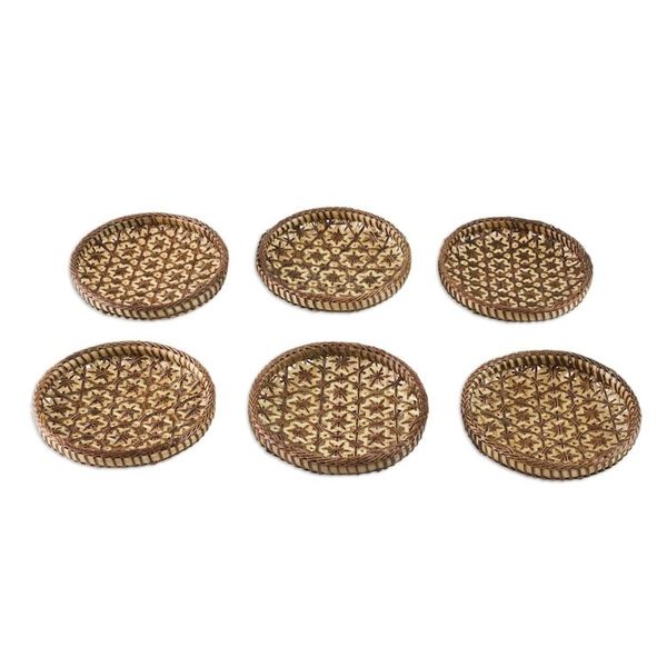 Alternate image for Handcrafted Woven Flower Motif Bamboo Coasters Set of 6 Pikul Hospitality