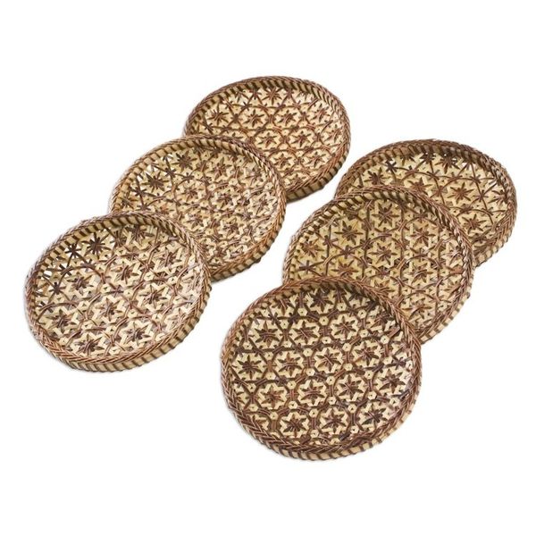 Alternate image for Handcrafted Woven Flower Motif Bamboo Coasters Set of 6 Pikul Hospitality