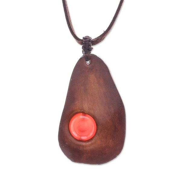 Alternate image for Carnelian and Leather Pendant Necklace from Thailand Stylish Avocado