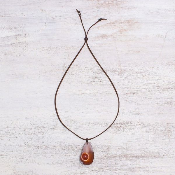 Alternate image for Carnelian and Leather Pendant Necklace from Thailand Stylish Avocado