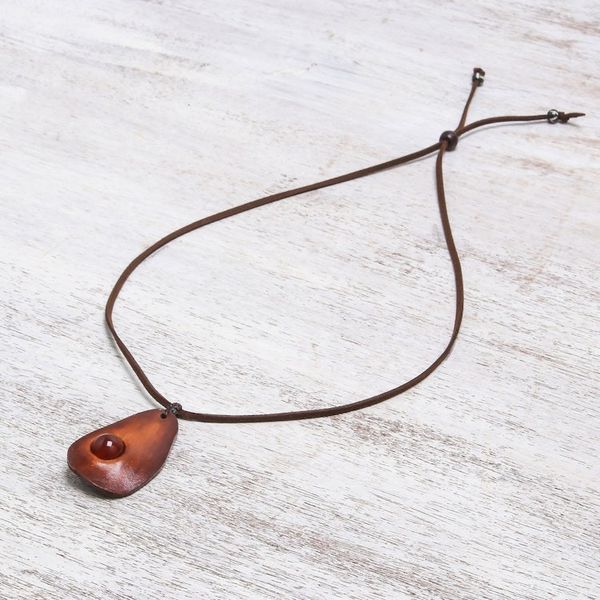 Alternate image for Carnelian and Leather Pendant Necklace from Thailand Stylish Avocado
