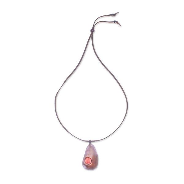 Alternate image for Carnelian and Leather Pendant Necklace from Thailand Stylish Avocado