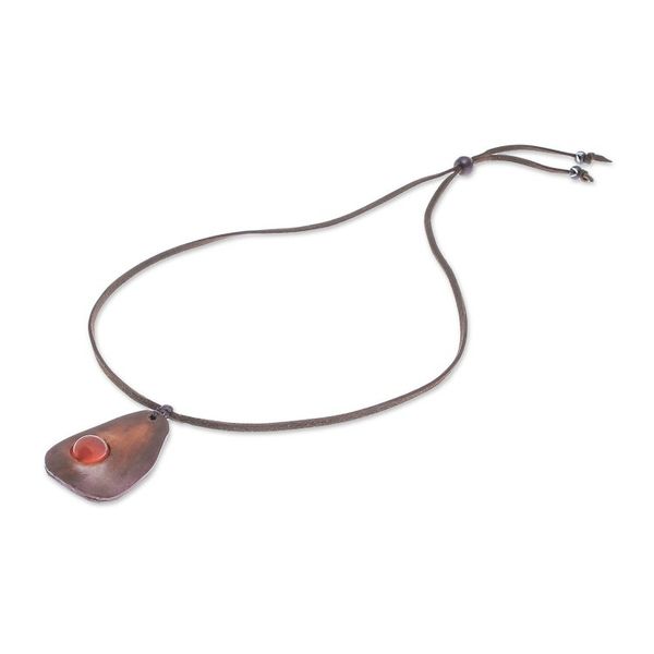 Alternate image for Carnelian and Leather Pendant Necklace from Thailand Stylish Avocado