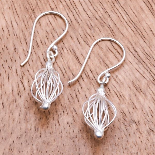 Alternate image for Sterling Silver Wire Dangle Earrings from Thailand Beautiful Cage