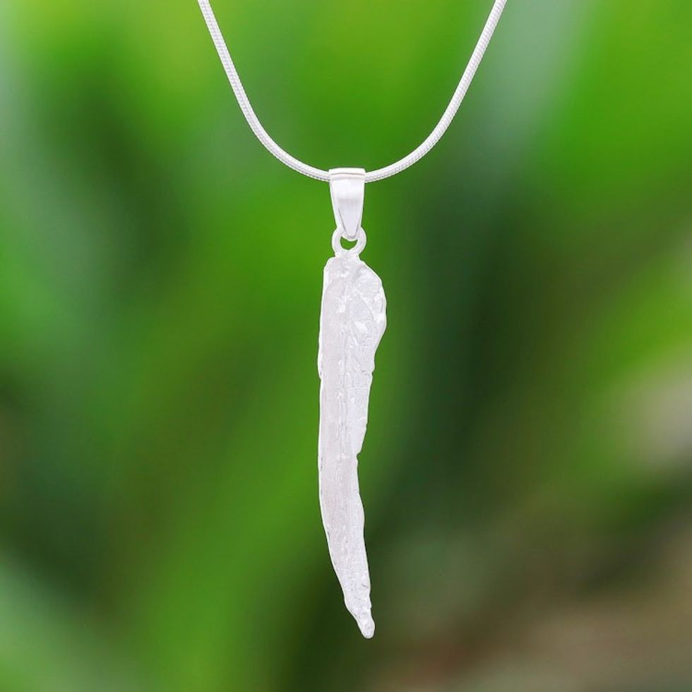 Leafy Abstract Sterling Silver Pendant Necklace 'Abstract Leaf'