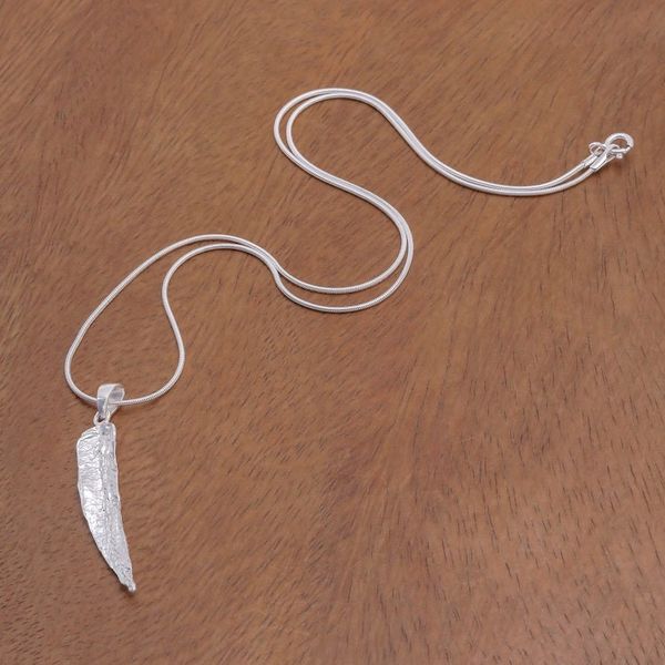 Alternate image for Leafy Abstract Sterling Silver Pendant Necklace Abstract Leaf