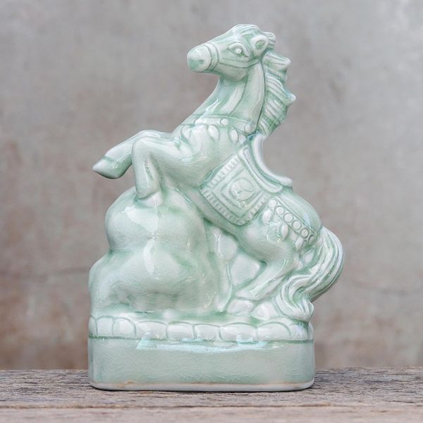 Alternate image for Celadon Ceramic Horse Sculpture Crafted in Thailand Lucky Horse