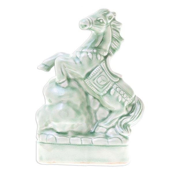 Alternate image for Celadon Ceramic Horse Sculpture Crafted in Thailand Lucky Horse