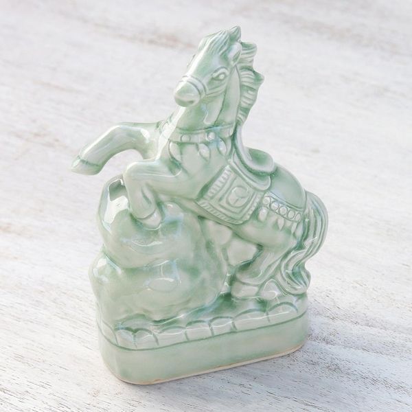 Alternate image for Celadon Ceramic Horse Sculpture Crafted in Thailand Lucky Horse