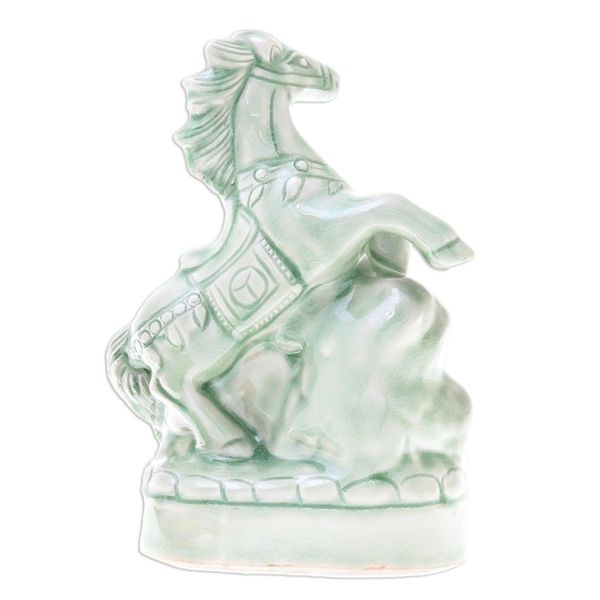 Alternate image for Celadon Ceramic Horse Sculpture Crafted in Thailand Lucky Horse