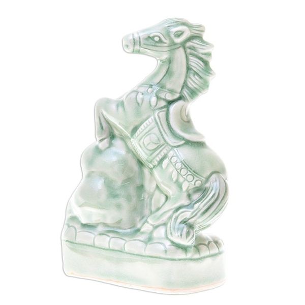 Alternate image for Celadon Ceramic Horse Sculpture Crafted in Thailand Lucky Horse