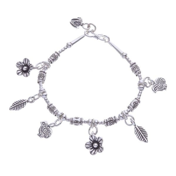 Alternate image for Floral Karen Silver Beaded Charm Bracelet from Thailand Essence of the Forest