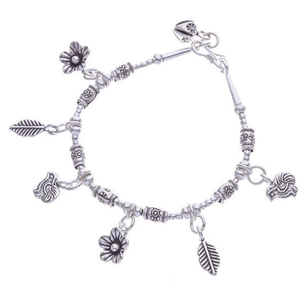 Alternate image for Floral Karen Silver Beaded Charm Bracelet from Thailand Essence of the Forest