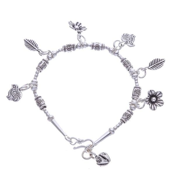 Alternate image for Floral Karen Silver Beaded Charm Bracelet from Thailand Essence of the Forest