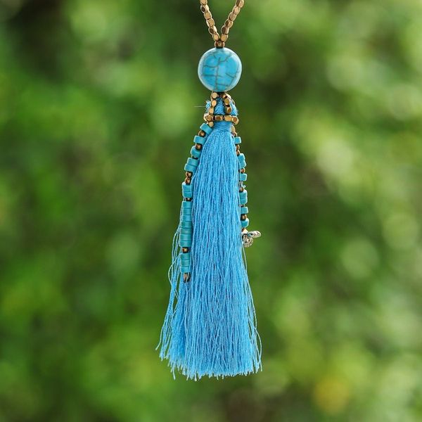 Alternate image for Bohemian Calcite Beaded Pendant Necklace from Thailand Boho Mood