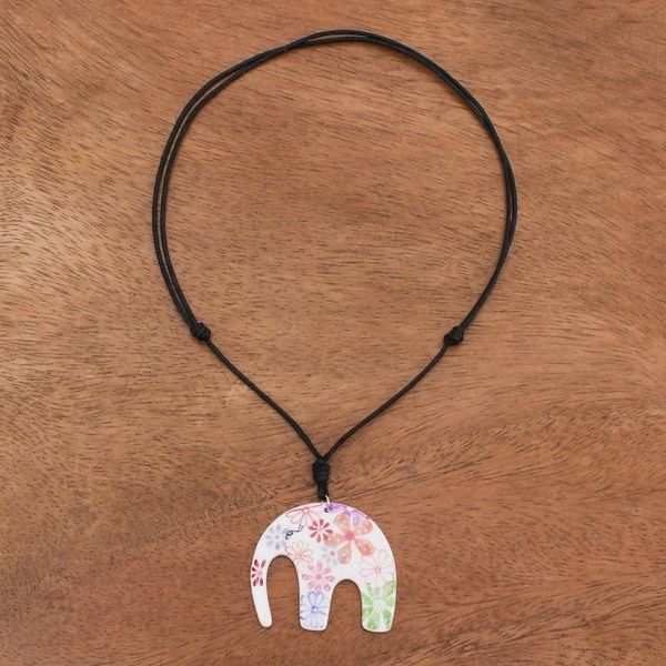 Alternate image for Floral Elephant Ceramic Pendant Necklace from Thailand Delightful Daisies