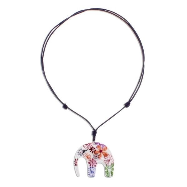 Alternate image for Floral Elephant Ceramic Pendant Necklace from Thailand Delightful Daisies