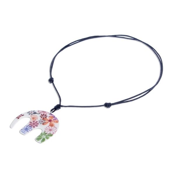 Alternate image for Floral Elephant Ceramic Pendant Necklace from Thailand Delightful Daisies