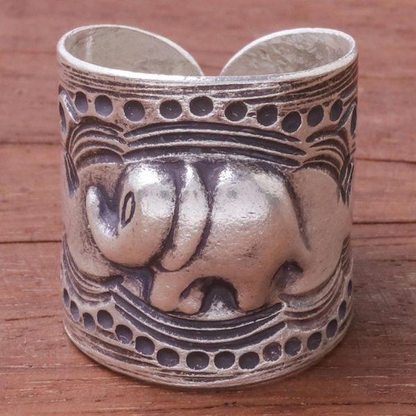 Alternate image for Elephant-Themed Karen Silver Wrap Ring from Thailand Thai Journey
