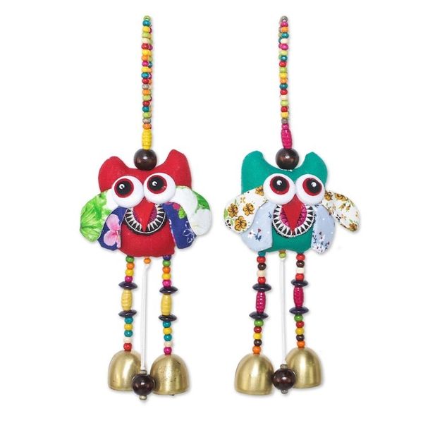 Alternate image for Handmade Owl-Themed Cotton Mobiles from Thailand Pair Ringing Owls