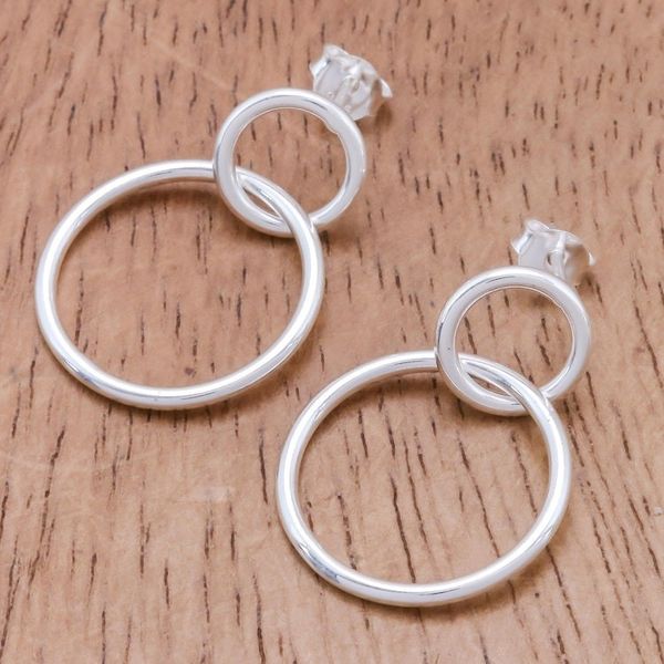 Alternate image for Ringed Sterling Silver Dangle Earrings from Thailand Dual Rings