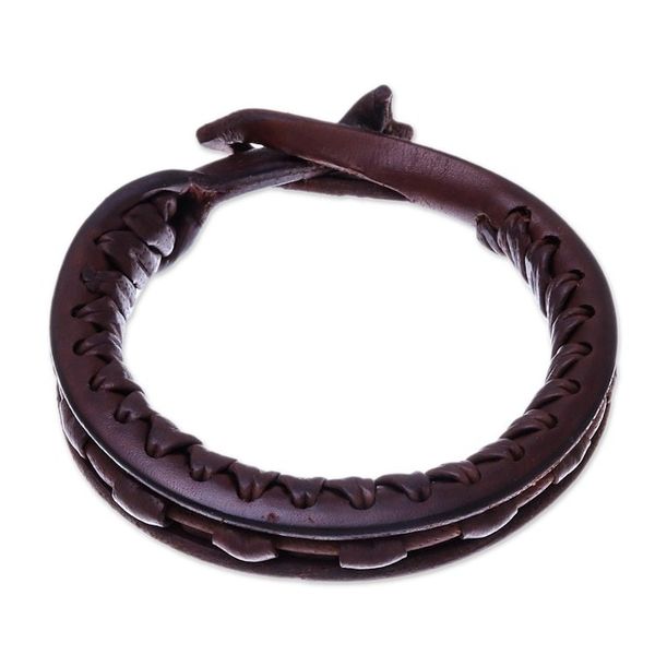 Alternate image for Artisan Crafted Leather Bangle Bracelet from Thailand Surrounded by Beauty