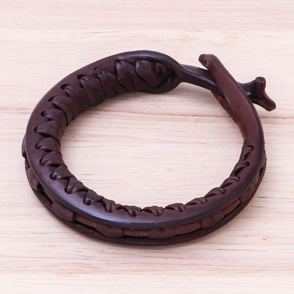 Alternate image for Artisan Crafted Leather Bangle Bracelet from Thailand Surrounded by Beauty