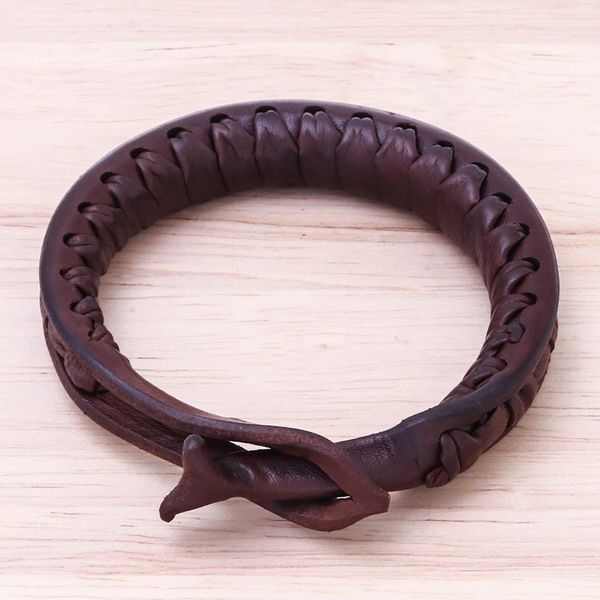 Alternate image for Artisan Crafted Leather Bangle Bracelet from Thailand Surrounded by Beauty