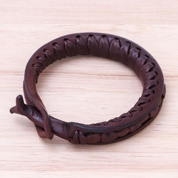 Alternate image for Artisan Crafted Leather Bangle Bracelet from Thailand Surrounded by Beauty