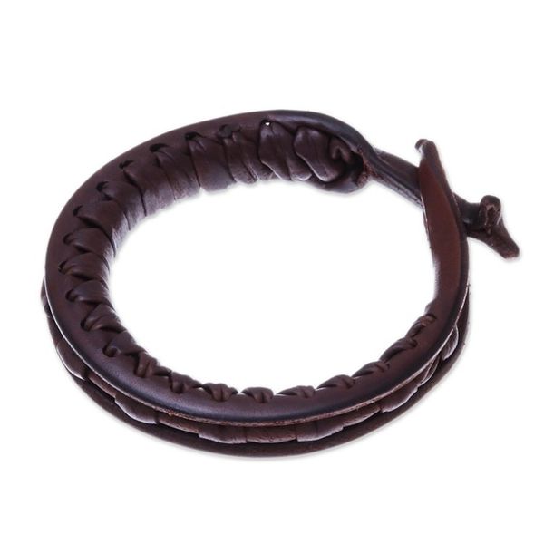 Alternate image for Artisan Crafted Leather Bangle Bracelet from Thailand Surrounded by Beauty